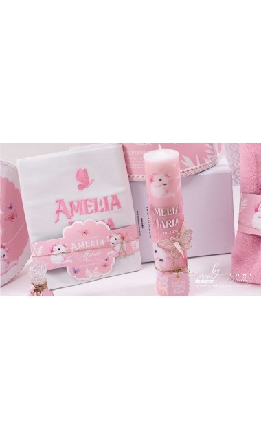 Trusou botez Pisicile Aristocrate cu fluturi mov si roz 9